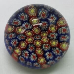VTG Millefiori Art Glass Flower Paperweight W/Pontil mark